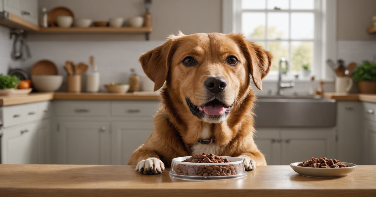 Image of a dog eagerly looking at a bowl of Nutri Bites Freeze Dried Beef Liver