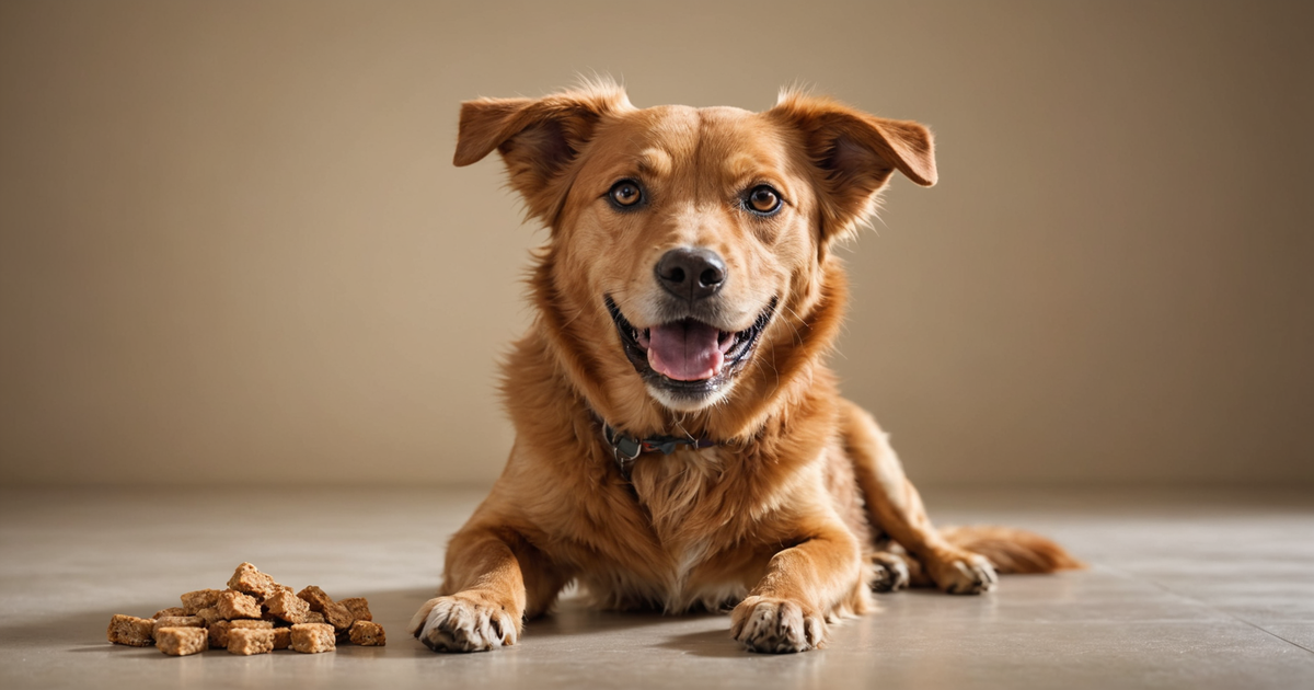 A happy dog enjoying freeze dried treats