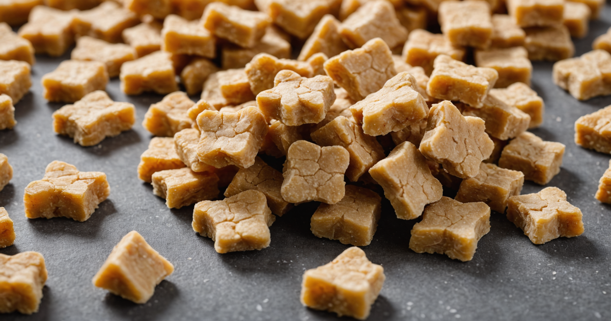 A close-up image of Nutri Bites Freeze Dried Chicken Dog Treats showing texture and size.