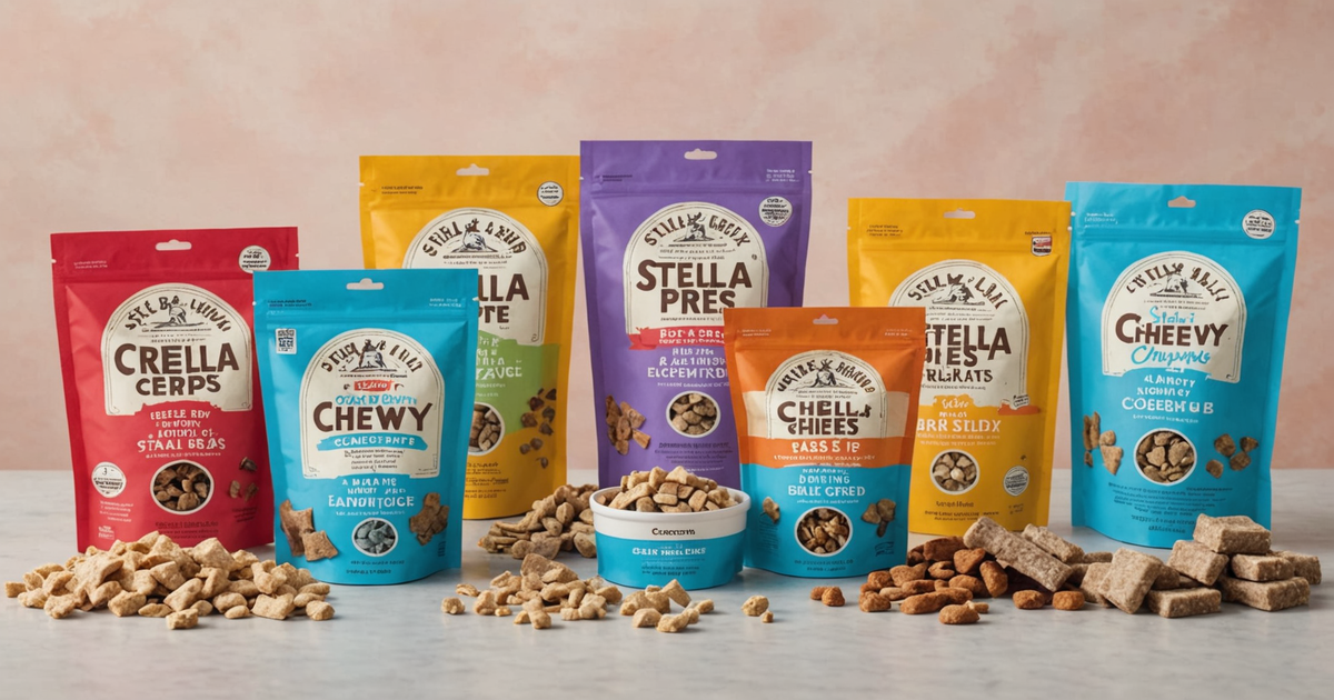 A variety of Stella & Chewy freeze-dried treats in different shapes