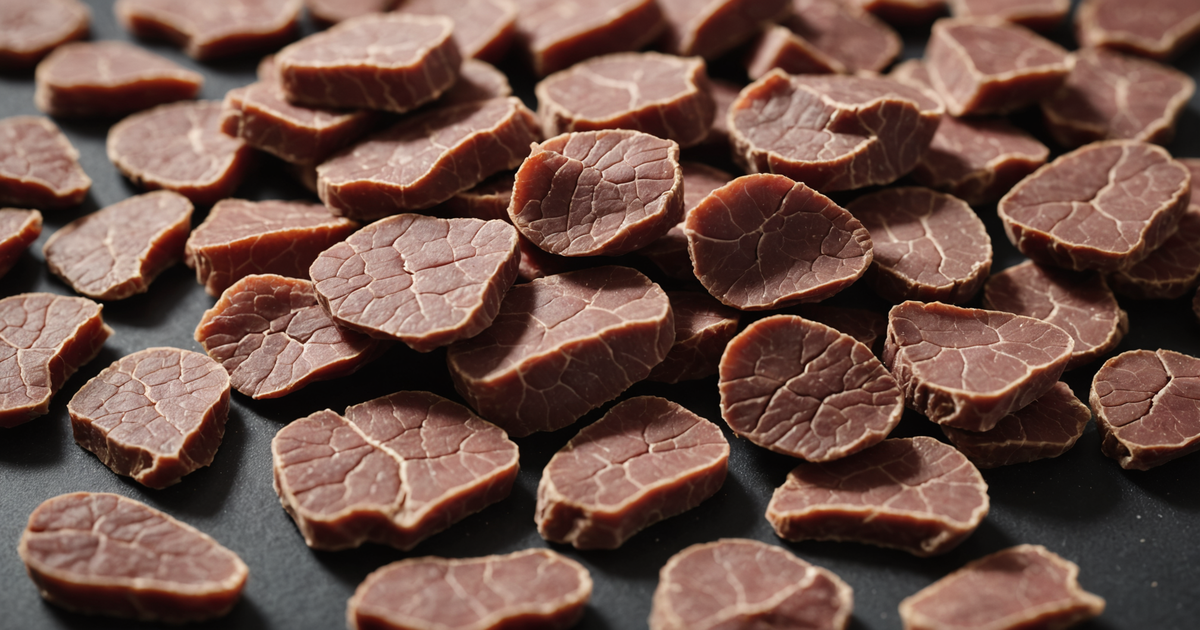 A close-up of freeze dried liver pieces