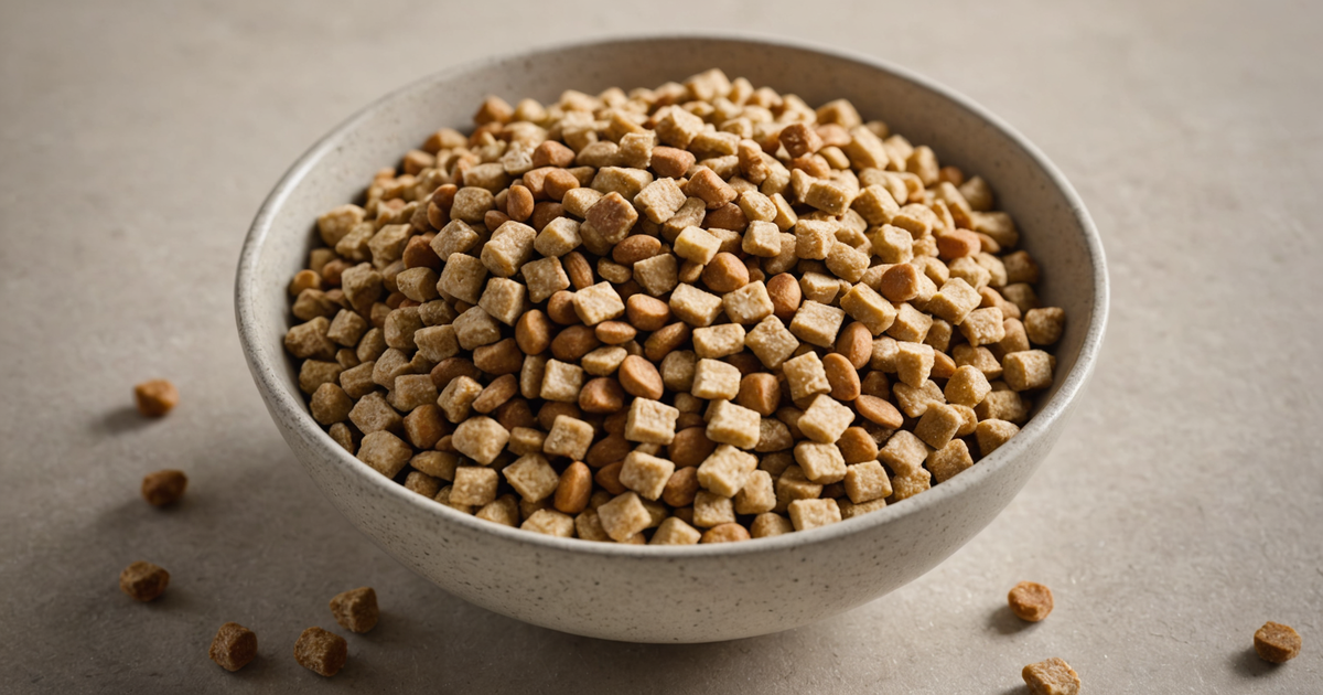 Close-up of freeze dried pet food in a bowl