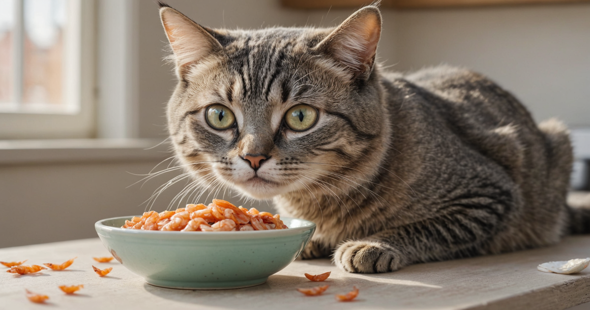 A cat eagerly reaching for a bowl of freeze dried shrimp.