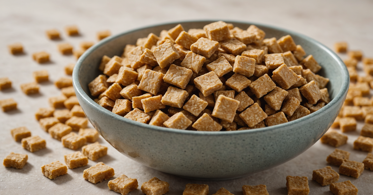 A close-up of freeze dried cat treats in a bowl, showcasing their texture and appeal.