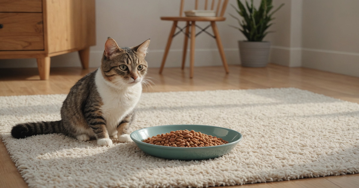 A cat enjoying a meal of freeze dried food