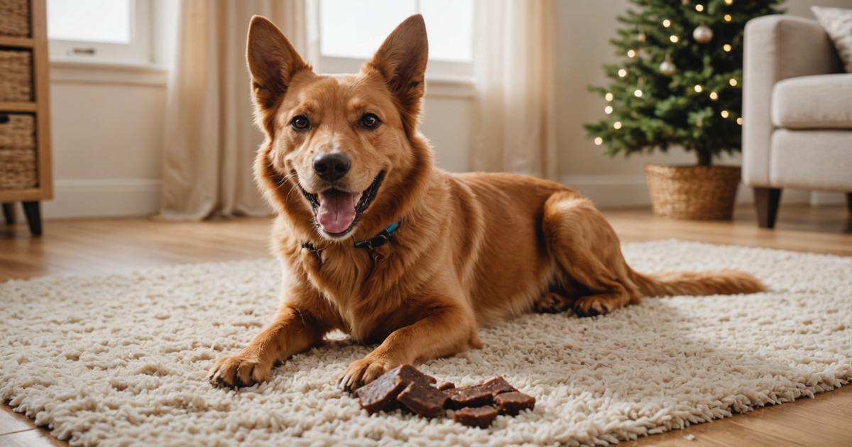 A dog happily eating a freeze dried liver treat