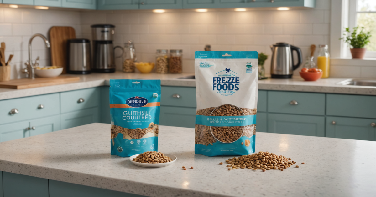 A bag of freeze dried pet food being rehydrated with water.