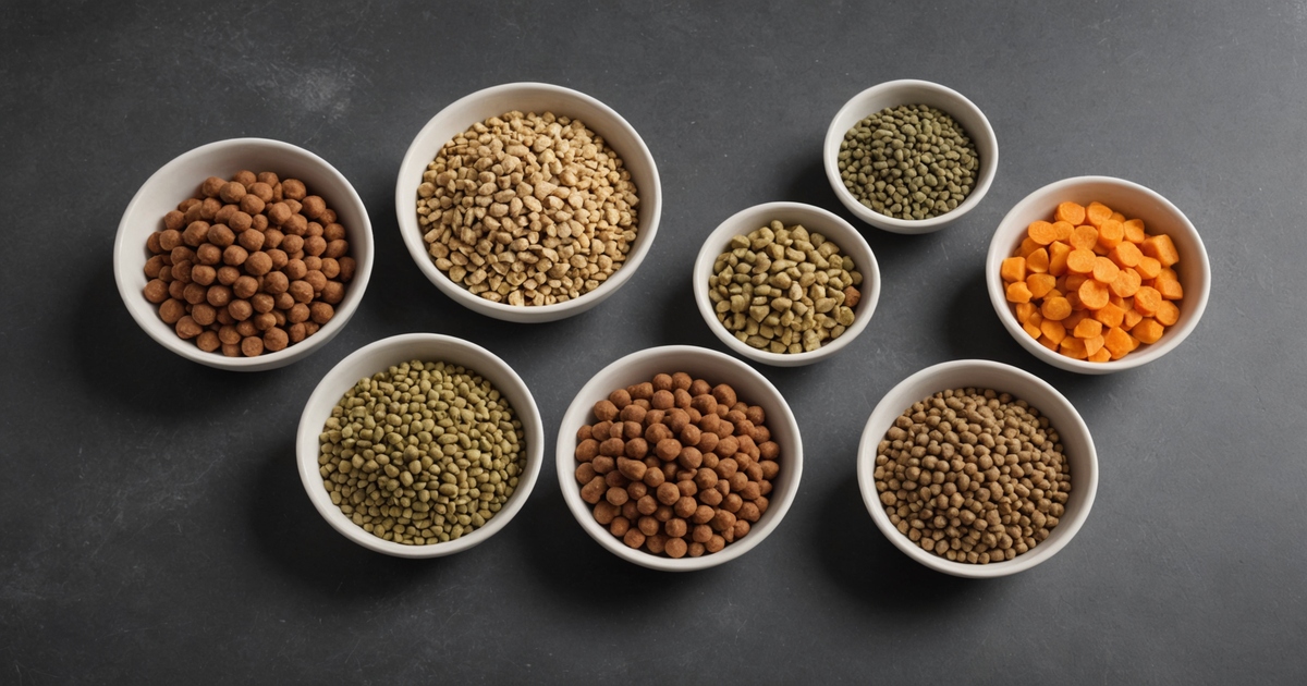 A variety of freeze dried raw dog food options in bowls