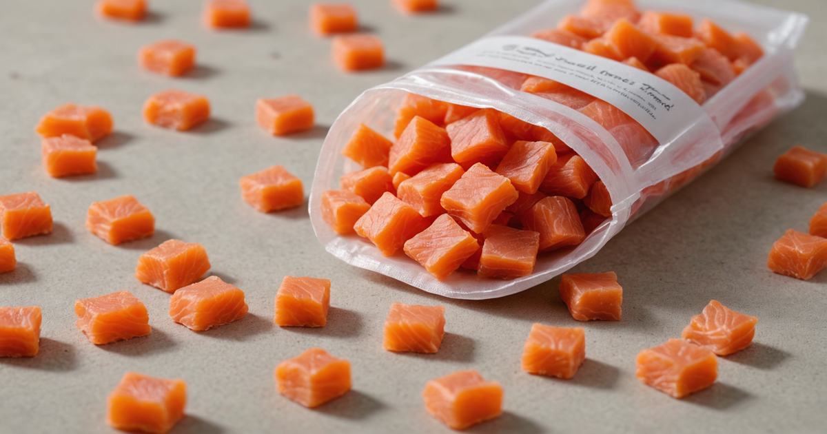 A close-up of NutriBites Freeze Dried Salmon Treats