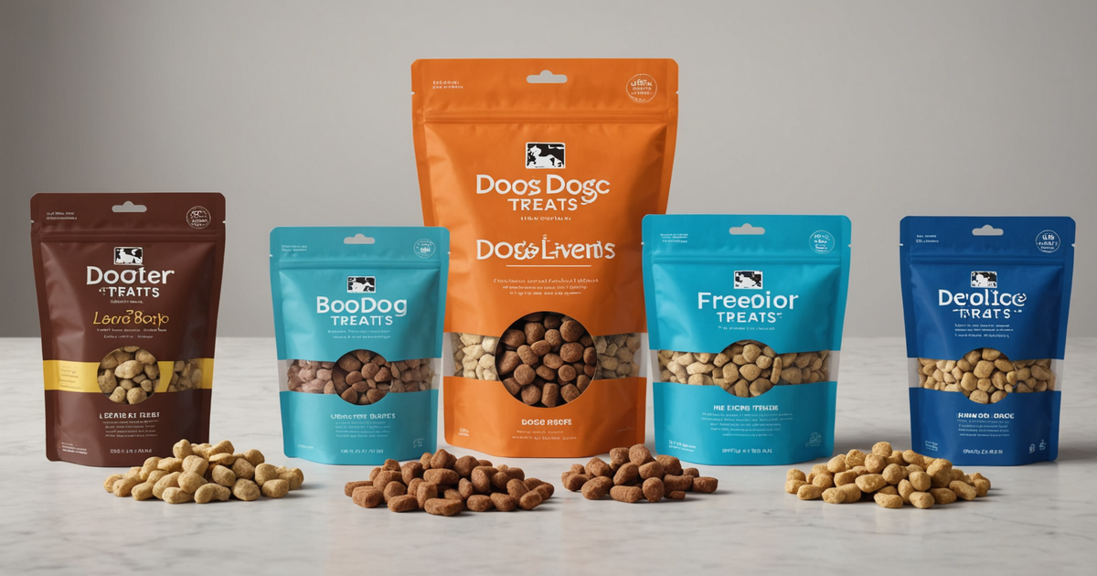 A variety of freeze dried liver dog treats in different packaging