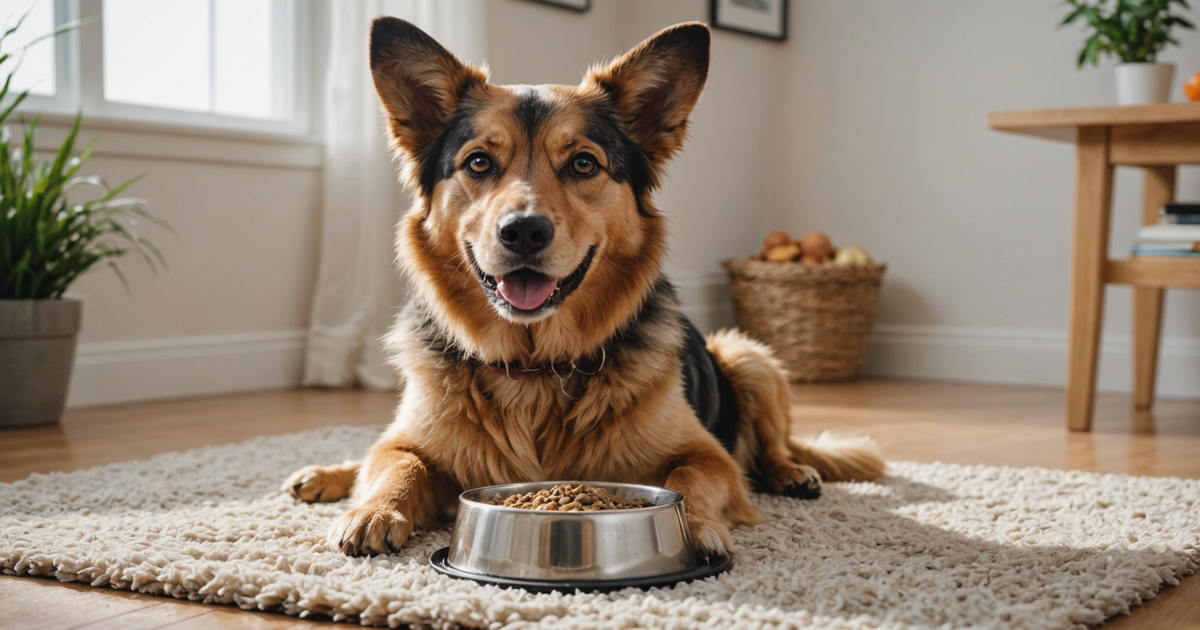 Dog enjoying a bowl of rehydrated freeze dried raw food