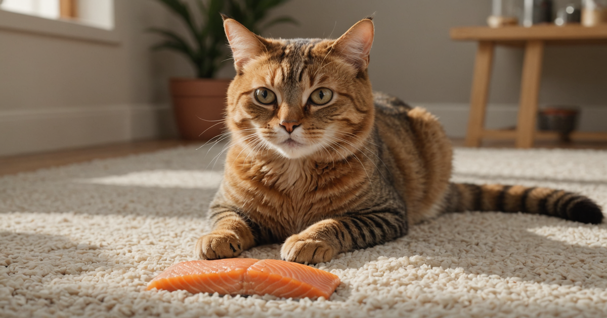 A cat enjoying a freeze dried salmon treat