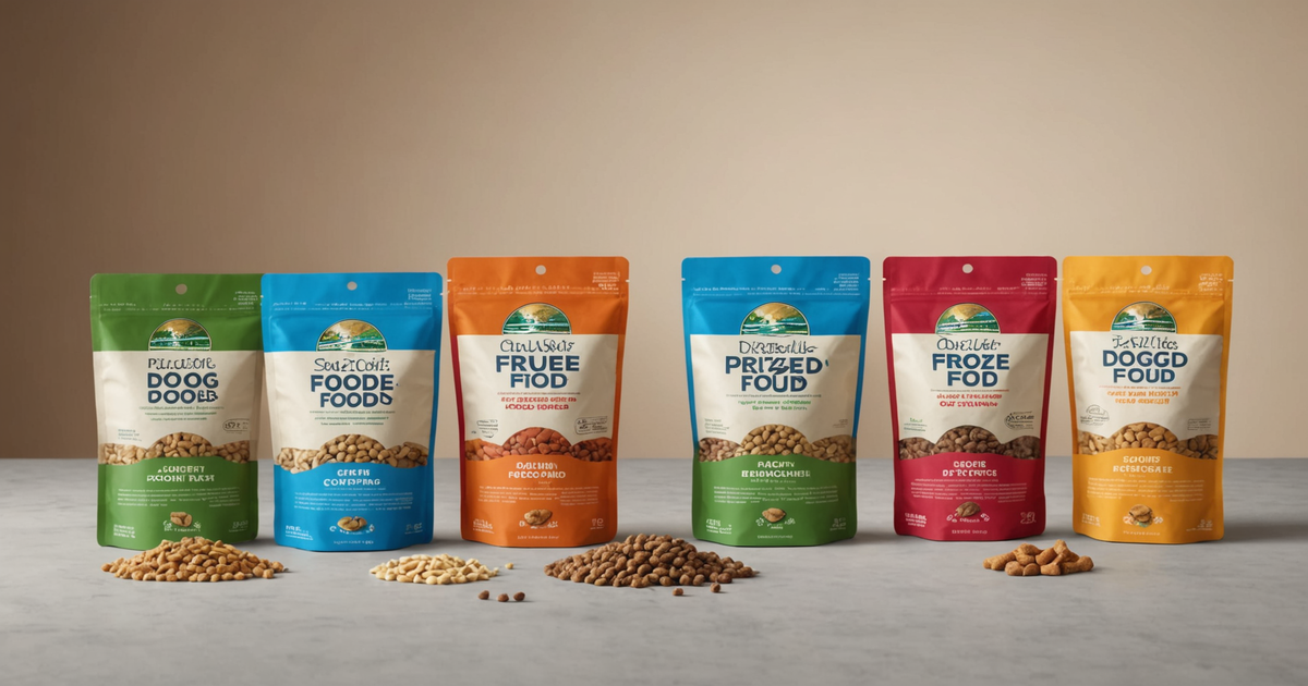 Illustration of different affordable freeze dried dog food packages