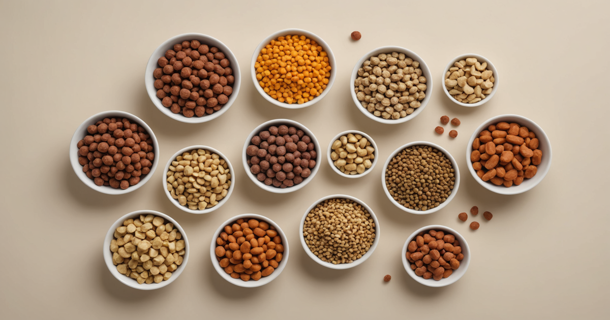 A selection of freeze-dried raw dog foods arranged attractively on a table