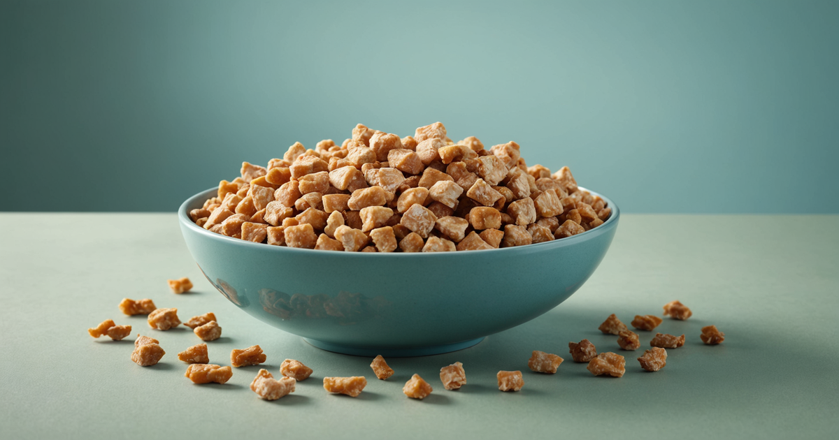 A variety of freeze dried chicken treats displayed in a bowl