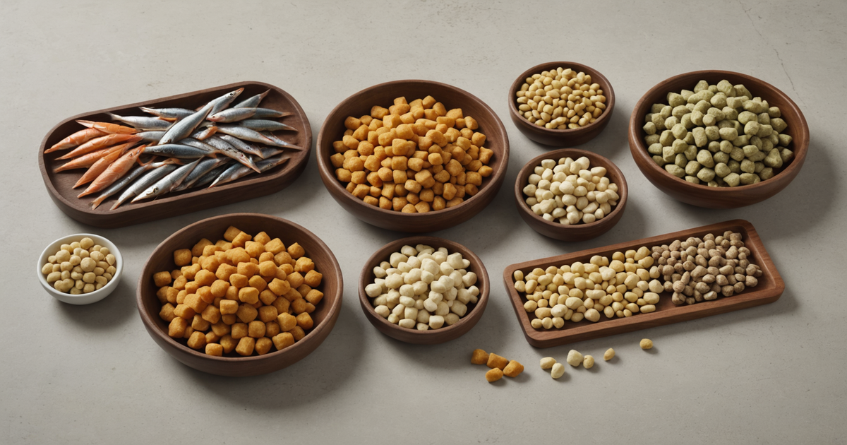 A selection of freeze dried fish treats with labels highlighting their natural ingredients.