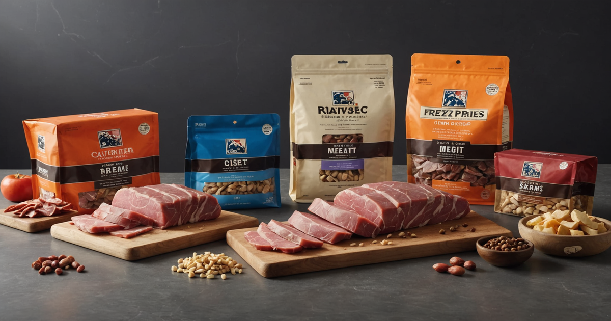 A selection of different types of freeze dried meats in bulk packaging