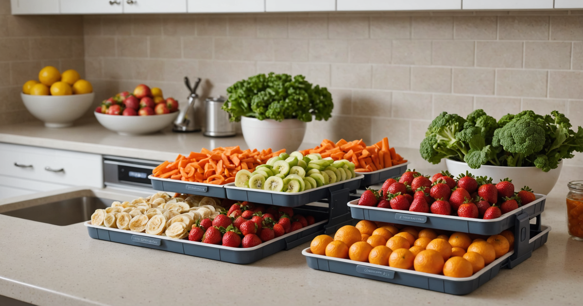 Freeze dryer trays and racks with freeze dried fruits and vegetables