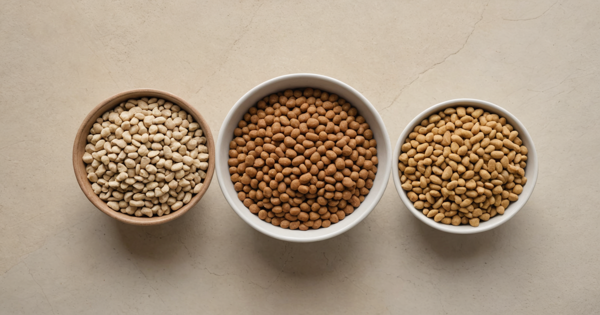 A visual comparison of freeze dried dog food and traditional kibble