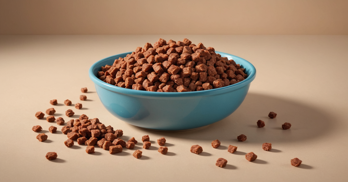 A bowl of dog food with freeze dried meat