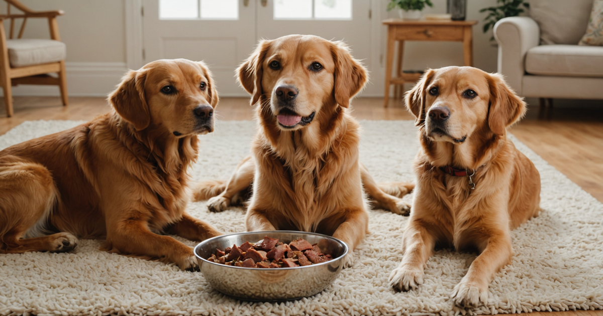 Dogs enjoying a meal with freeze dried meat