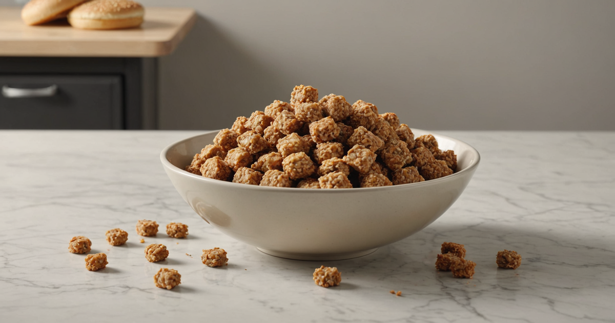 Freeze dried burger treats in a bowl, ready for serving.