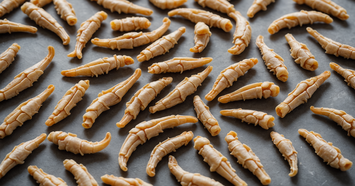 Close-up of freeze dried chicken feet