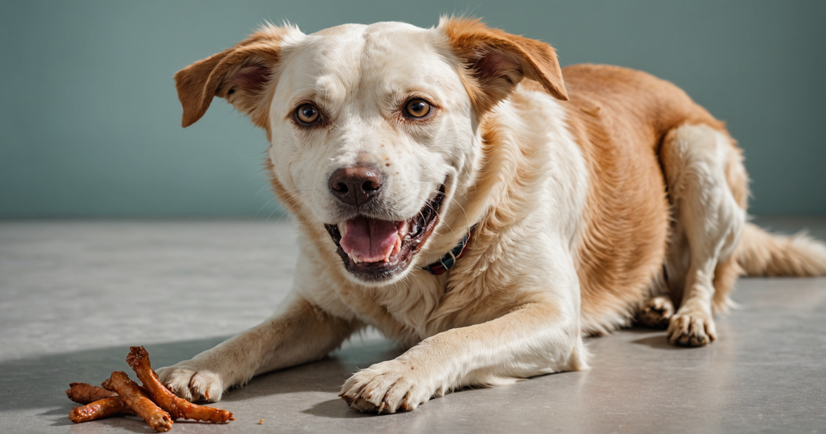 Happy dog chewing on a freeze dried chicken foot