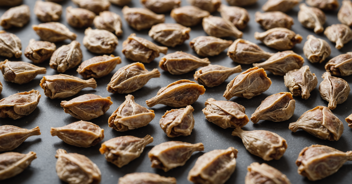 A close-up of freeze dried quail pieces