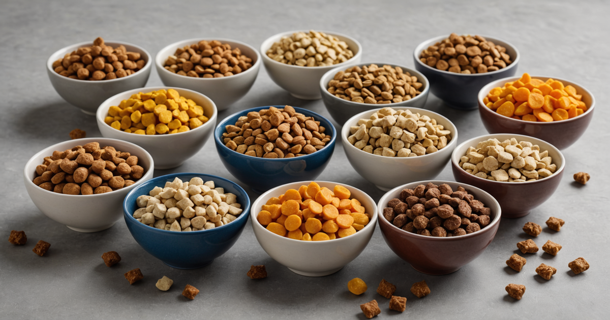 A variety of freeze-dried cat treats displayed in bowls
