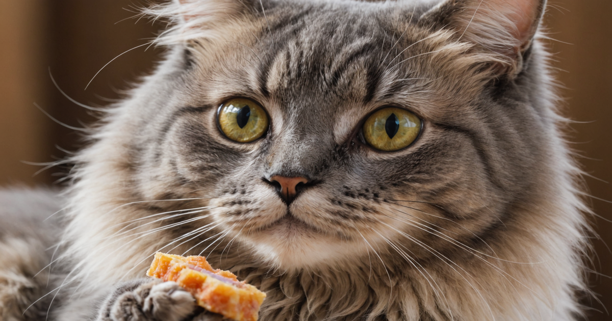Close-up of a cat enjoying its freeze-dried treat