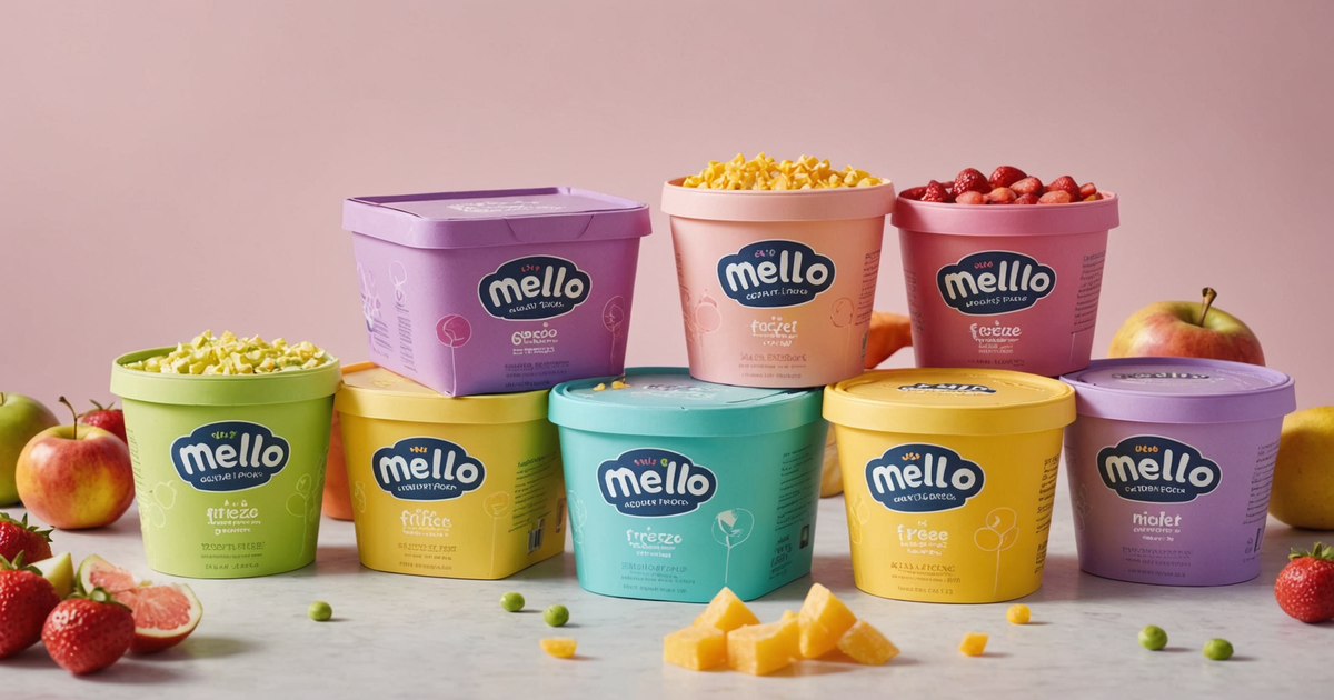 A variety of Mello Freeze packaging showcasing different flavours and nutritional information
