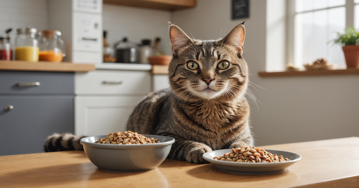 A happy, healthy cat enjoying a meal of rehydrated freeze dried food