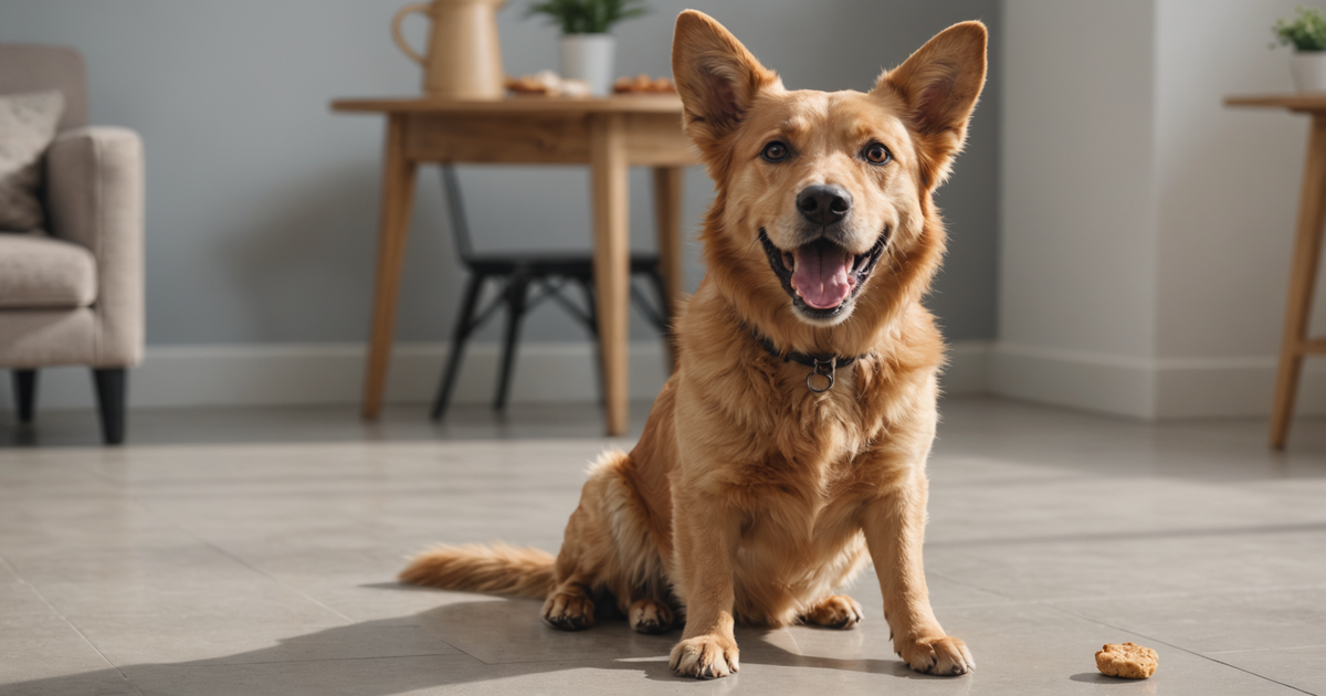 A happy dog eagerly awaiting a Simply Nourish Freeze Dried Chicken treat from its owner.