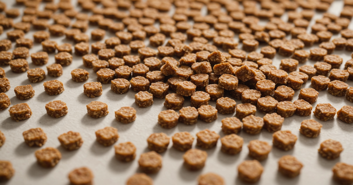 A close-up of air dried dog food pieces
