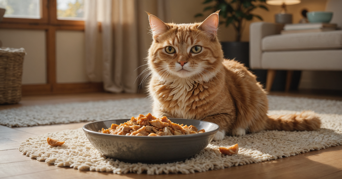 A cat enjoying a bowl of rehydrated freeze dried chicken