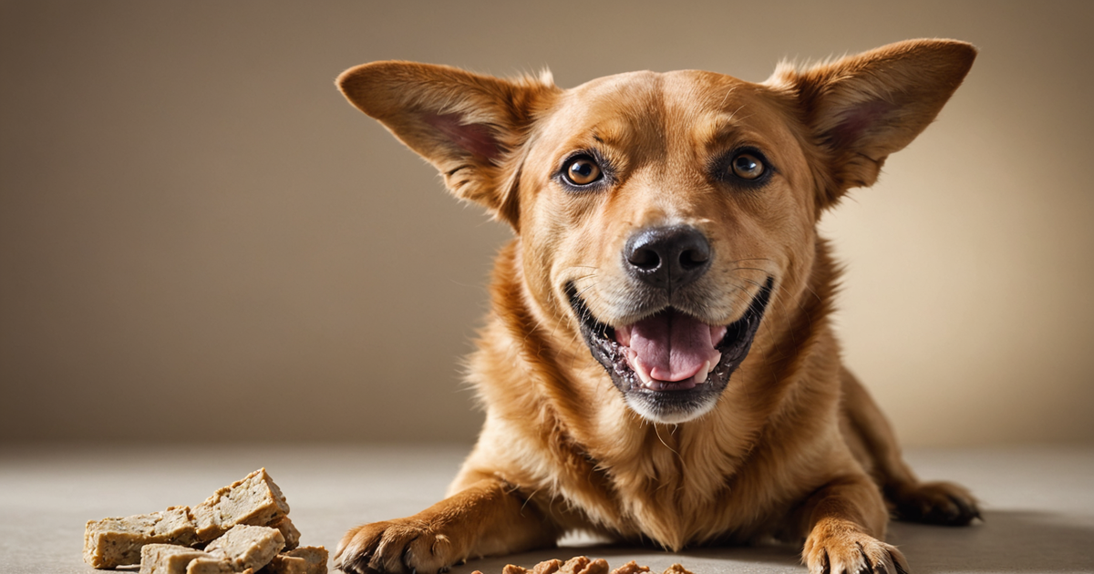 Happy dog enjoying a freeze-dried treat from Costco