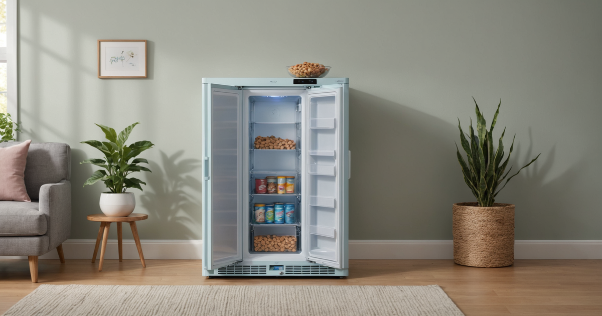 A modern dog food freezer with adjustable shelves and digital display