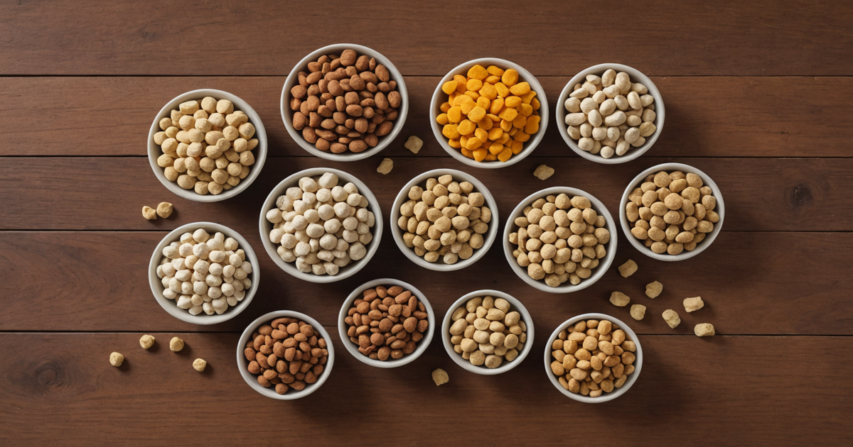 A variety of freeze-dried cat treats displayed on a table