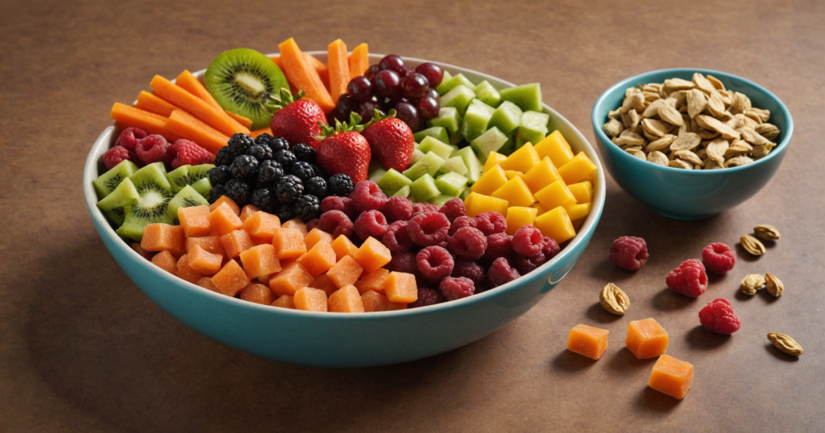 A selection of freeze dried fruit and vegetable treats in a bowl