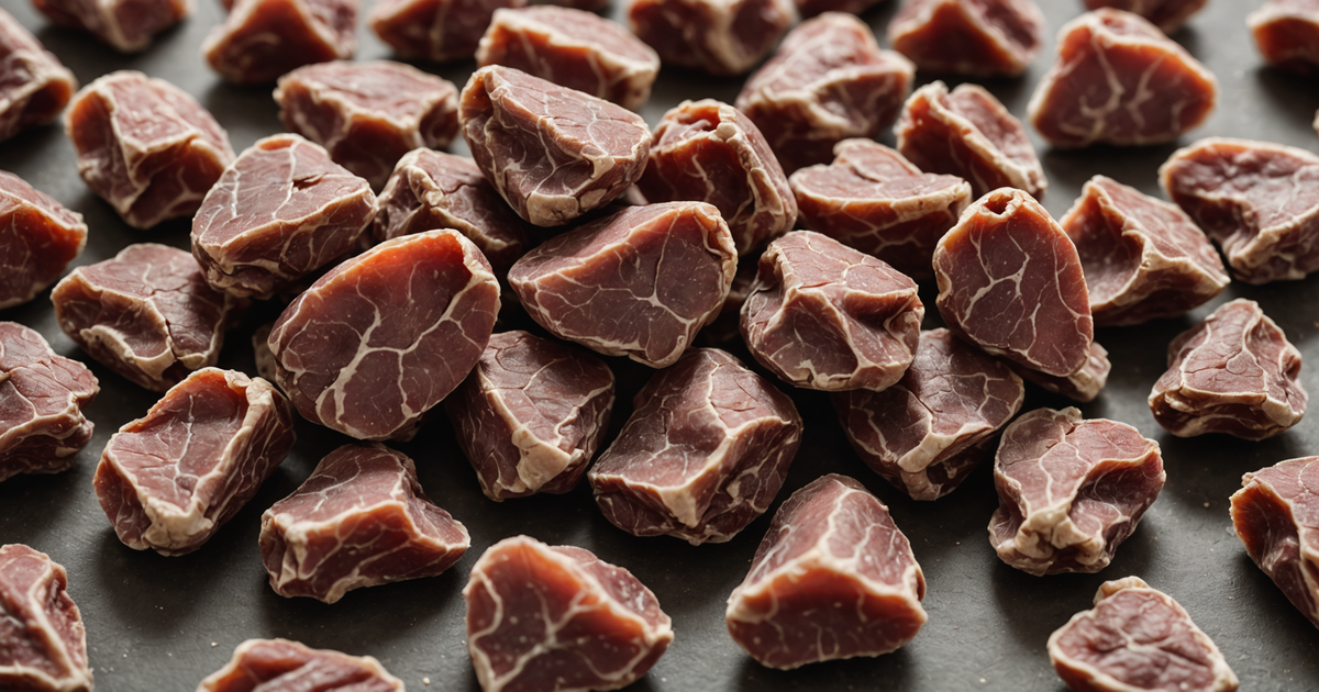 Close-up image of freeze-dried chicken hearts, highlighting their natural form and appealing aroma.