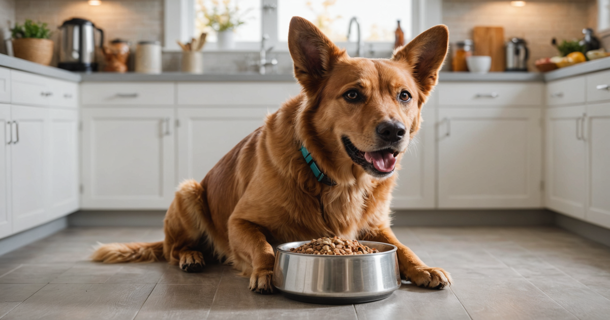 Dog enjoying freeze-dried raw food