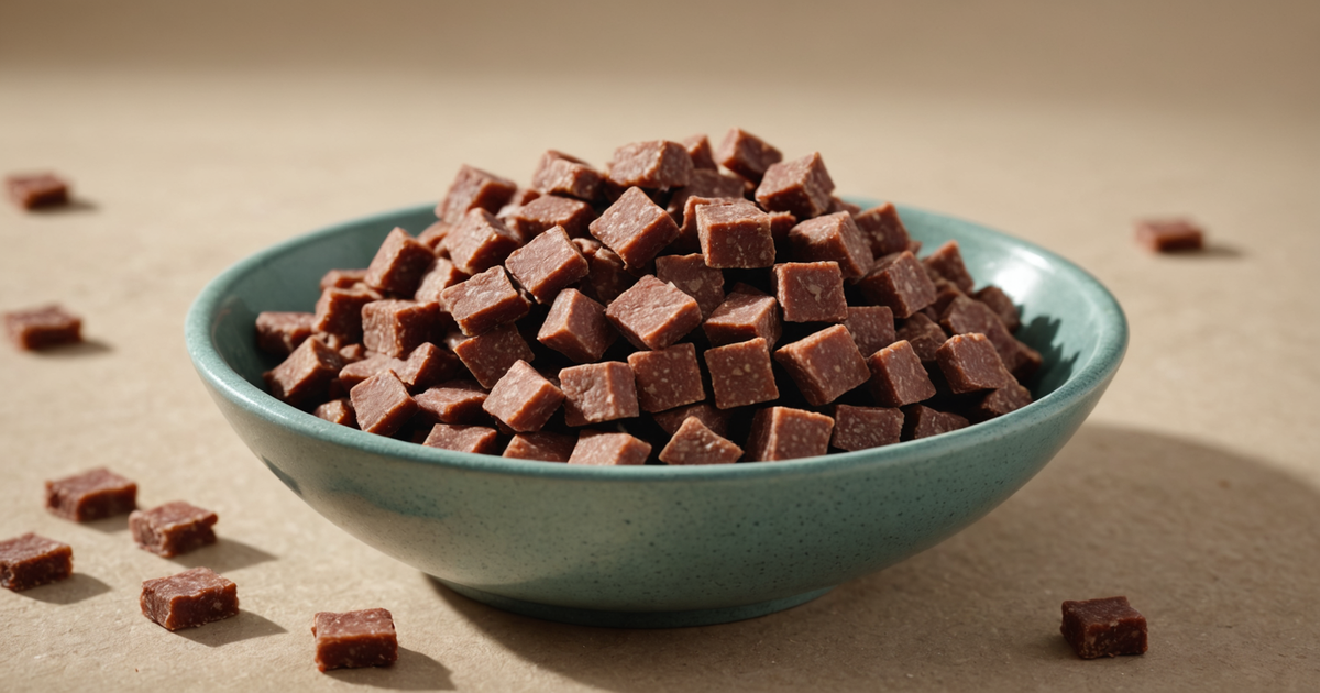 A close-up of freeze dried liver treats in a bowl