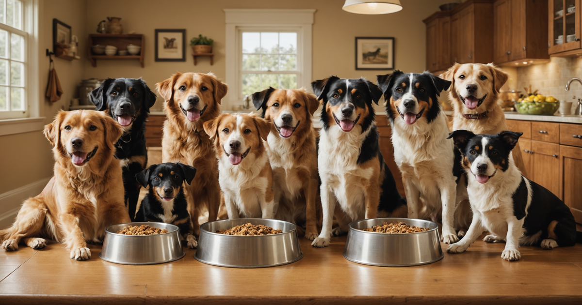 Happy dogs enjoying their meal