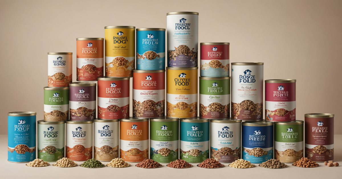 A vibrant display of various freeze dried dog food products from reputable brands, showing diversity in packaging and flavours.