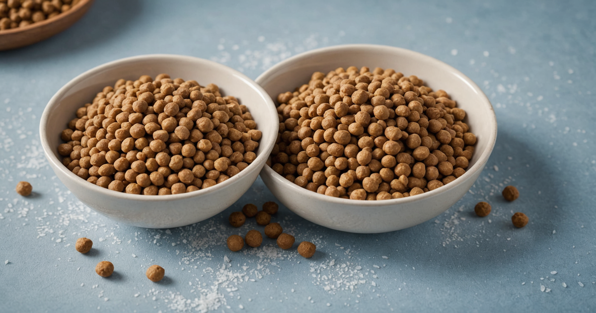 Close-up of Pet Fresh dog food before and after freezing