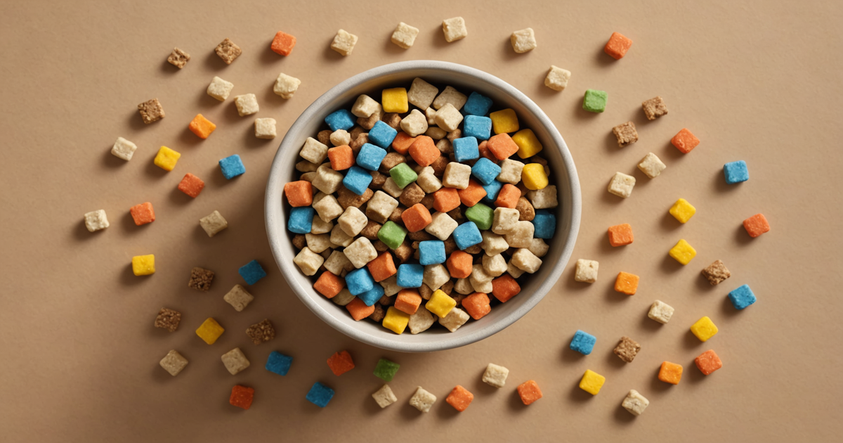 A variety of cooked freeze dried cat treats in different shapes and colours, displayed in a bowl.