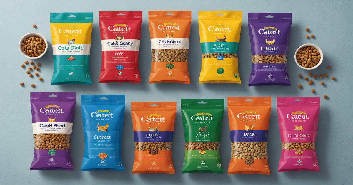 A selection of freeze dried cat food in various packaging