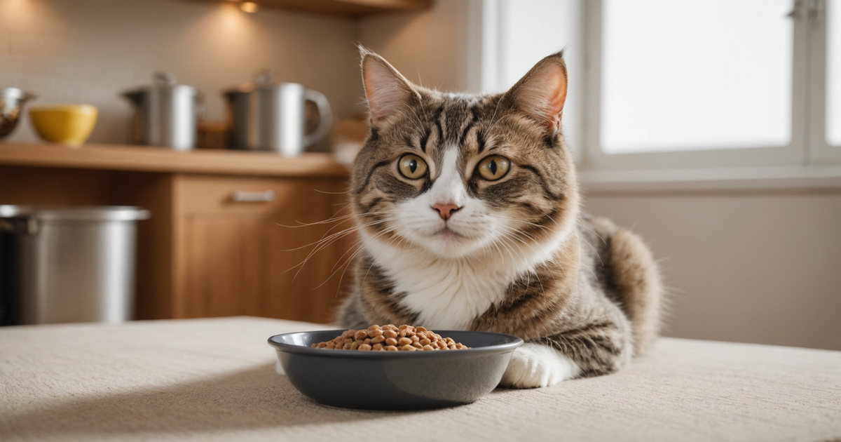A happy cat enjoying a meal of freeze dried cat food
