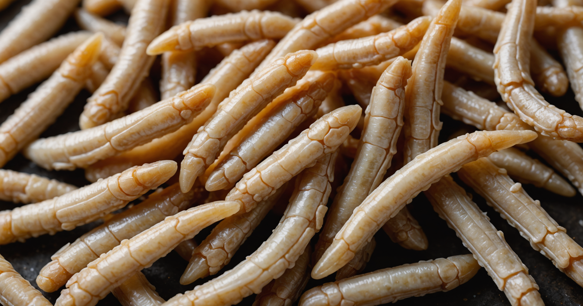 Close-up of freeze dried chicken feet